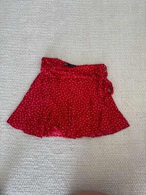 Zara Red Polka Dot Skater Skirt with Tie Waist